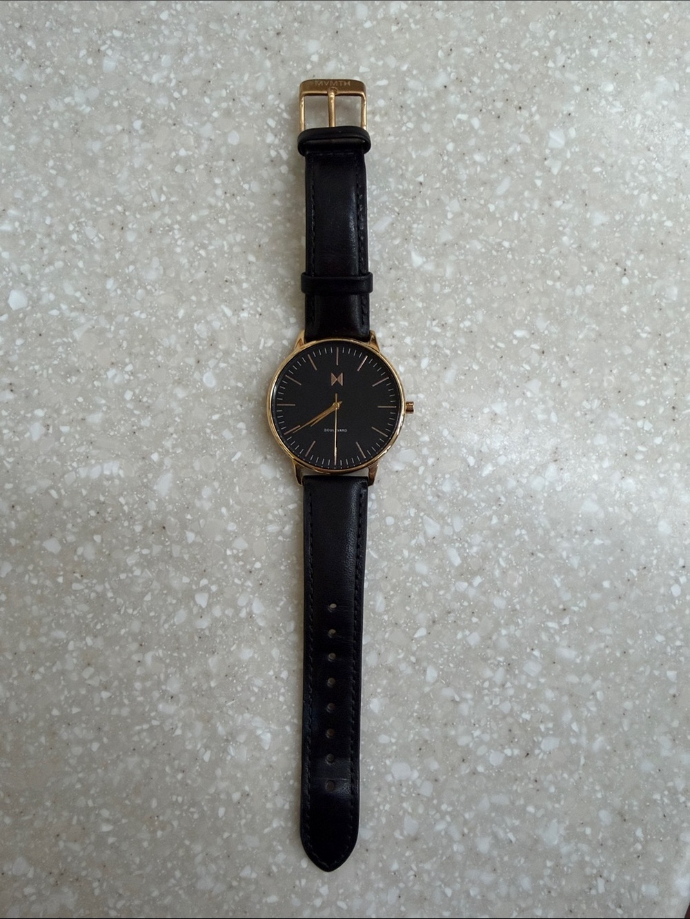 MVMT Black Leather Watch with Gold Case